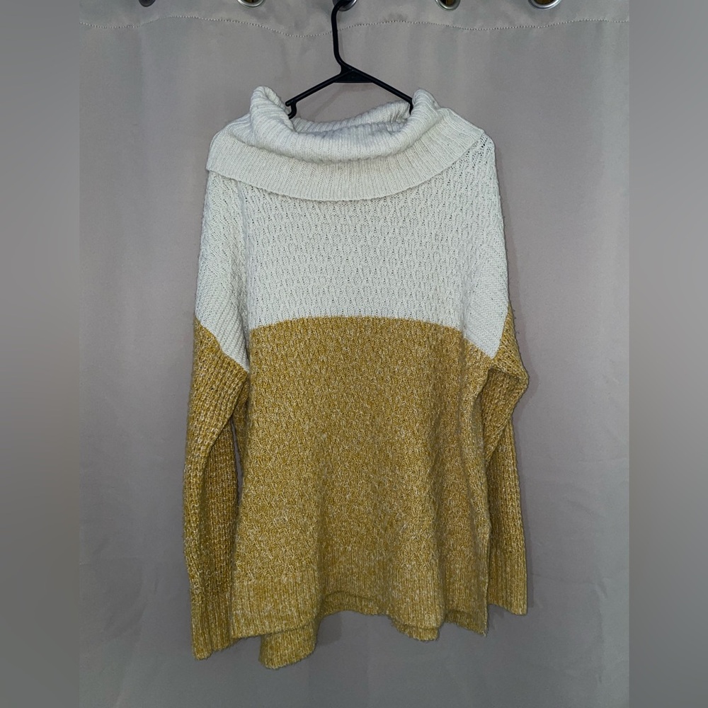 Cream & Mustard Cowl Neck Plus Size Sweater